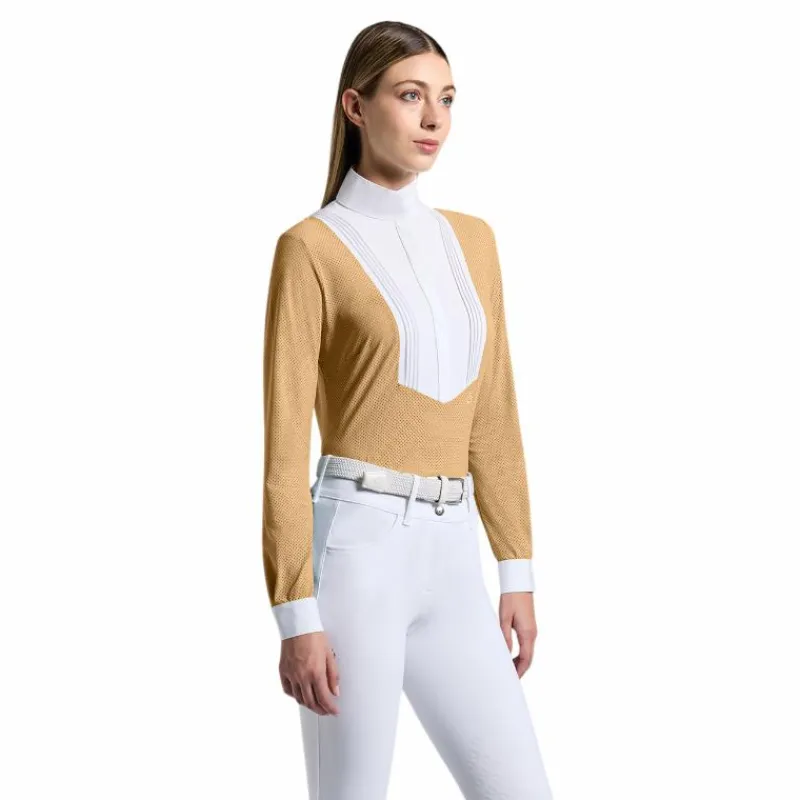 Polos Et Chemises*Cavalleria Toscana - Polo de concours manches longues femme Americain tan Beige