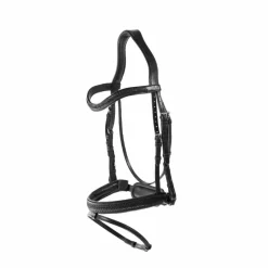 Bridons Poneys|Bridons*Dyon - Bridon muserolle combinée large new English tressé pull back cuir Noir