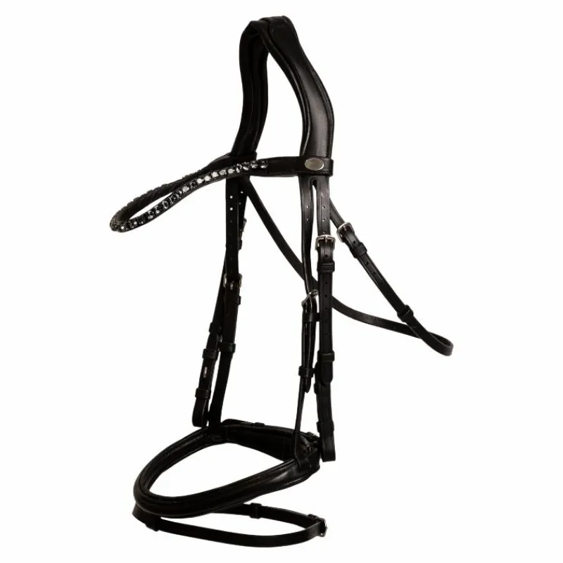 Bridons Poneys|Bridons*Dyon - Bridon muserolle combinée Medium avec frontal à cristaux Noir