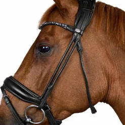 Bridons Poneys|Bridons*Dyon - Bridon muserolle large Round avec frontal à cristaux Noir