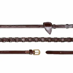 Clearance - Rênes tressées 1/2 D Collection brun Rênes Et Arrêtoirs De Rênes Poneys|Rênes Et Arrêtoirs De Rênes