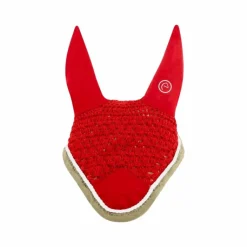 Bonnets Poneys|Bonnets Pour Chevaux*Equithème - Bonnet chasse-mouches Polyfun rouge/ taupe