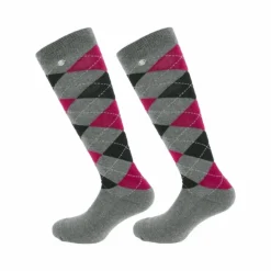 Hot - Chaussette Argyle gris/ bordeaux (x1) Chaussettes D'Équitation