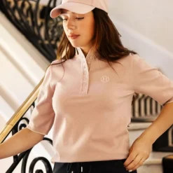 Polos Et Chemises*Harcour - Polo manches mi-longues femme Amande pivoine Rose