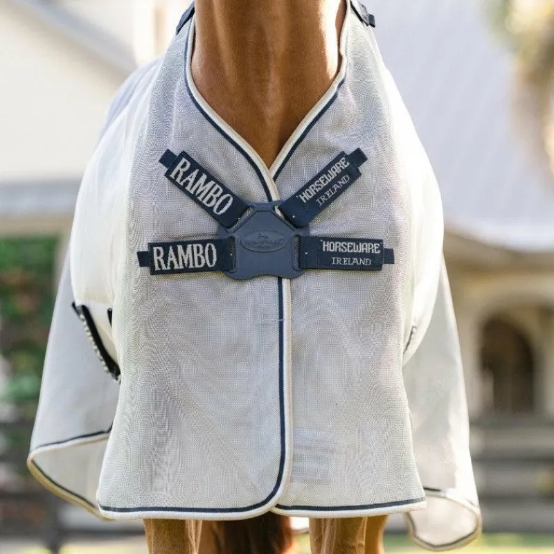 Best - Couverture anti-mouches Rambo Protector Fieldsafe argent/ marine/ blanc/ beige Couvertures Et Chemises