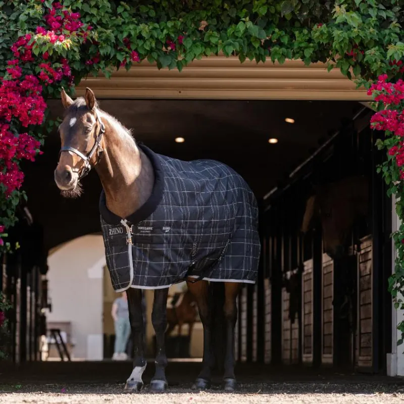 Couvertures Poneys|Couvertures Et Chemises*Horseware - Couverture de box Rhino Pony Stable VL / gris/ blanc à carreaux/ gris 250g Noir