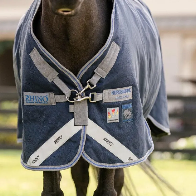 Couvertures Et Chemises*Horseware - Couverture d'extérieur Rhino Turnout / titanium grey/ classic blue 0g Marine