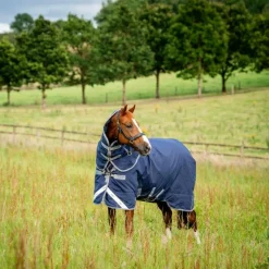 Couvertures Et Chemises*Horseware - Couverture d'extérieur Rhino Plus Turnout / titanium grey/ classic blue 450g Marine