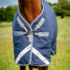 Couvertures Et Chemises*Horseware - Couverture d'extérieur Rhino Plus Turnout / titanium grey/ classic blue 450g Marine
