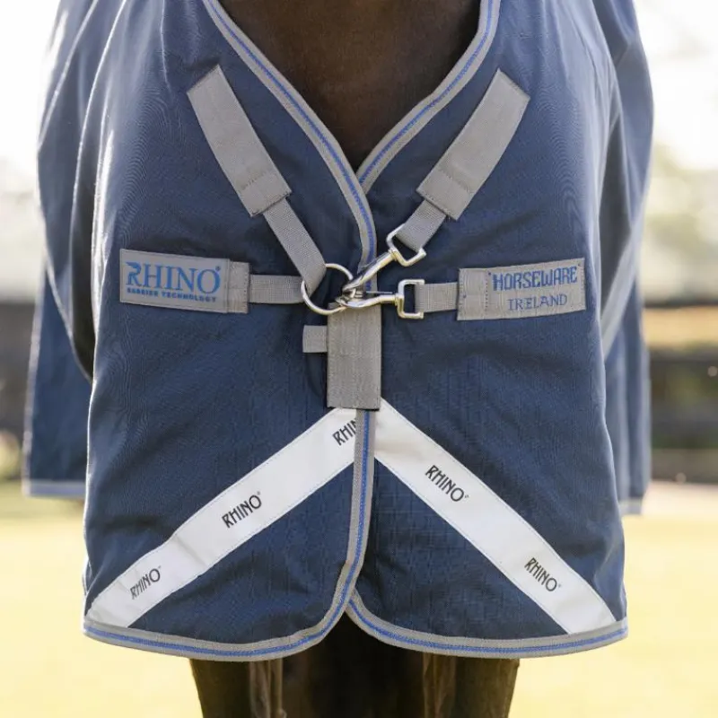Couvertures Et Chemises*Horseware - Couverture d'extérieur Rhino Turnout / titanium grey/ classic blue 100g Marine