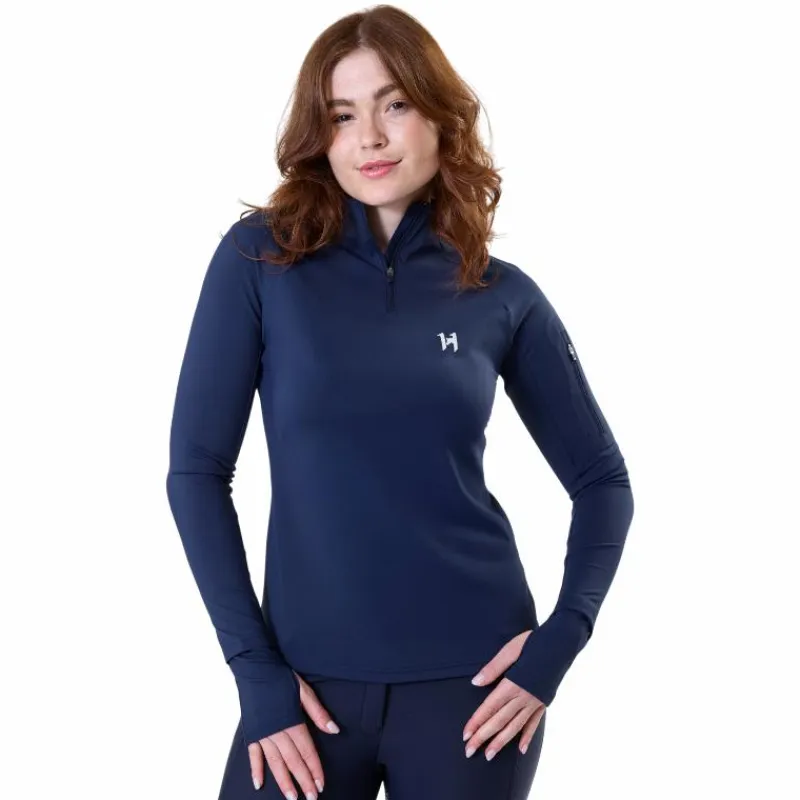 Pulls Et Gilets*Horseware - Sweat manches longues femme Strive Winter 1/4 Zip Marine