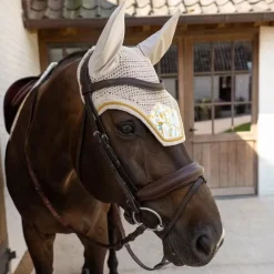 Collection "Minis" Kentucky|Bonnets Poneys*Kentucky Horsewear - Bonnet pour chevaux Wellington Velvet Printing spring leaves whispers marron/ blanc Beige