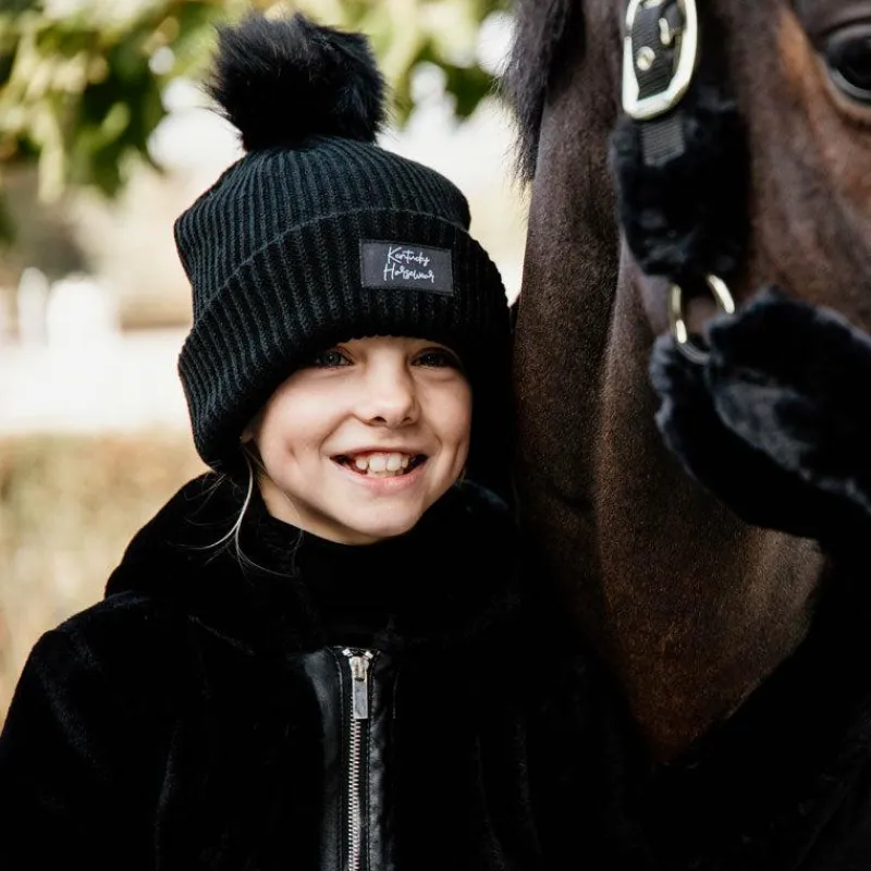 Bonnets/ Bandeaux*Kentucky Horsewear - Bonnet pompom noir