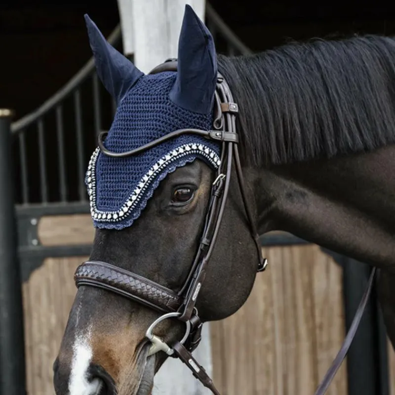 Bonnets Pour Chevaux*Kentucky Horsewear - Bonnet anti-mouche Wellington big stone & pearl foncé Marine