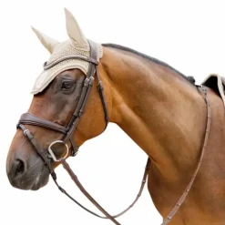 Bonnets Pour Chevaux*Kentucky Horsewear - Bonnet anti-mouches Wellington 3D Logo corde Beige