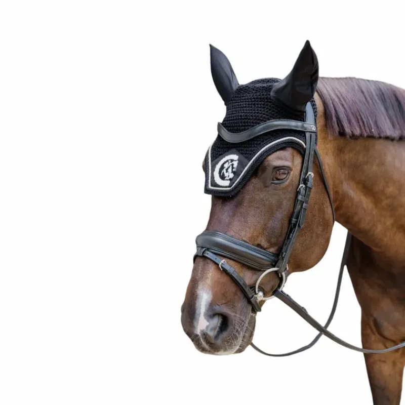 Bonnets Pour Chevaux*Kentucky Horsewear - Bonnet anti-mouches Wellington 3D Logo corde Noir