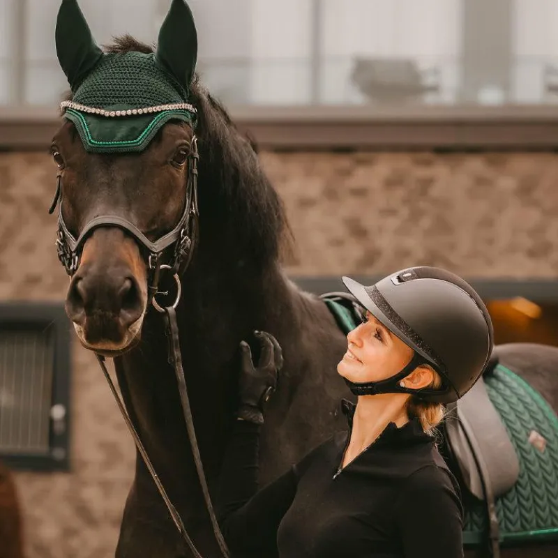 Bonnets Pour Chevaux|Cso*Kentucky Horsewear - Bonnet Wellington Velvet pearls sapin Vert