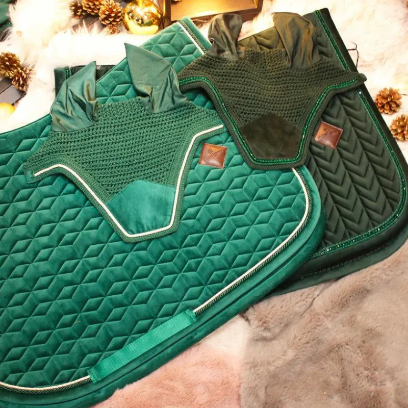 Bonnets Pour Chevaux|Cso*Kentucky Horsewear - Bonnet Wellington Velvet pearls sapin Vert