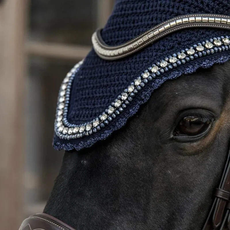 Bonnets Pour Chevaux*Kentucky Horsewear - Bonnet anti-mouche Wellington big stone & pearl anti-bruit foncé Marine