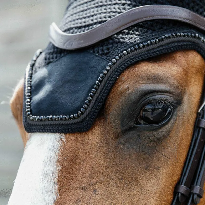 Bonnets Pour Chevaux|Cso*Kentucky Horsewear - Bonnet Wellington Velvet pearls Noir