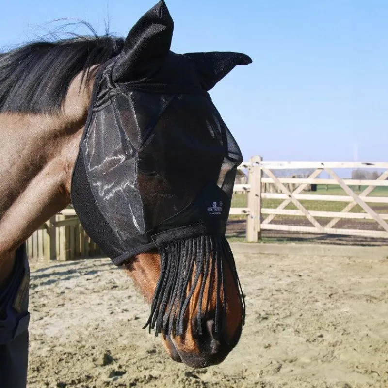 Collection "Minis" Kentucky|Masques Anti-Mouches Poneys*Kentucky Horsewear - Masque anti-mouches Classic avec oreilles et franges Noir