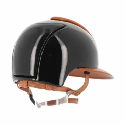 New - Casque personnalisé Cromo Polish Black Leather Cognac Visière Polo Casques D'Équitation À Visière Polo|Casques D'Équitation