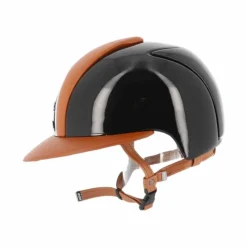 New - Casque personnalisé Cromo Polish Black Leather Cognac Visière Polo Casques D'Équitation À Visière Polo|Casques D'Équitation