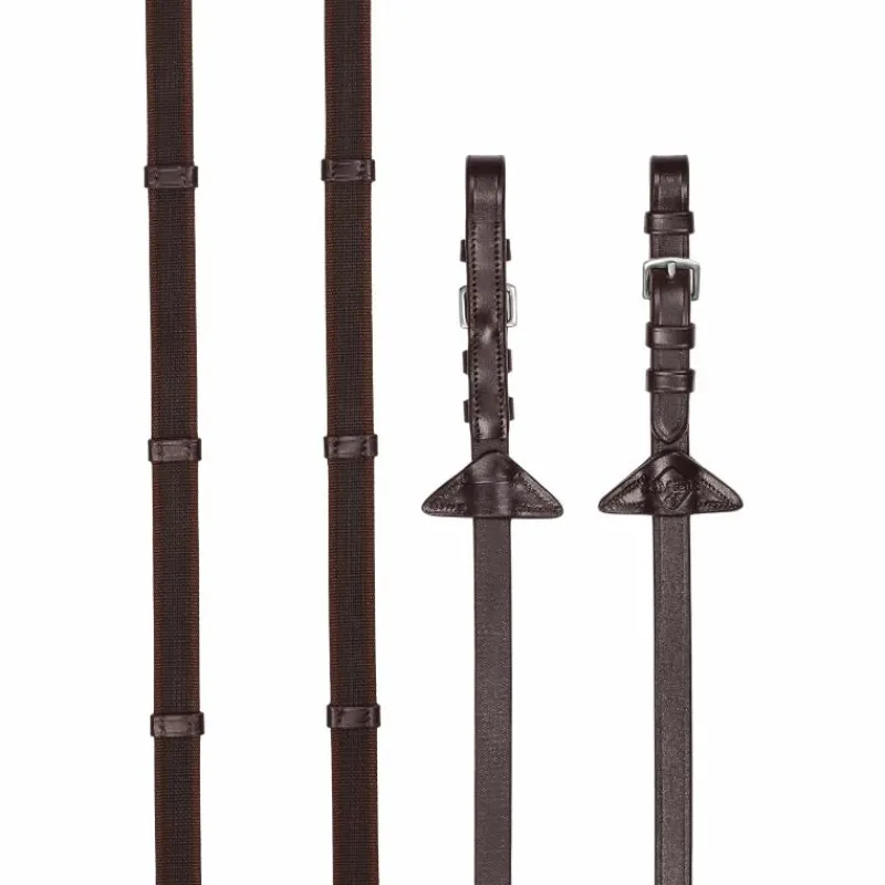 Rênes Et Arrêtoirs De Rênes Poneys|Rênes Et Arrêtoirs De Rênes*LeMieux - Rênes en caoutchouc grip Continental havane/ argent Marron