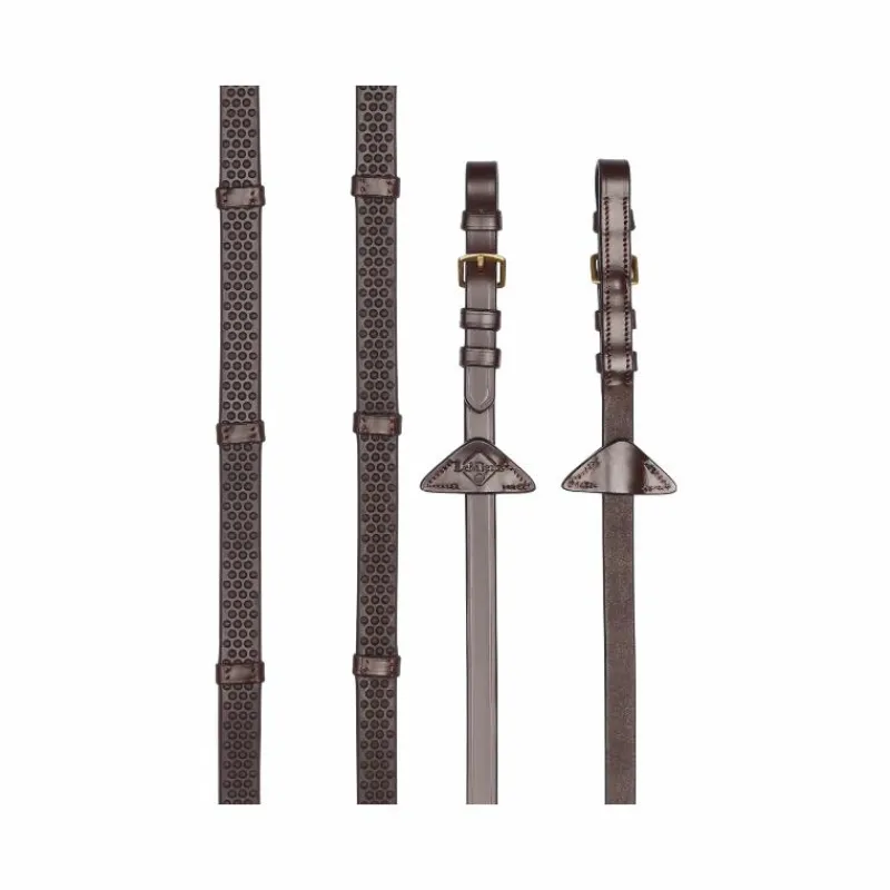 Rênes Et Arrêtoirs De Rênes Poneys|Rênes Et Arrêtoirs De Rênes*LeMieux - Rênes en caoutchouc souple avec arrêtoirs havane/ laiton Marron