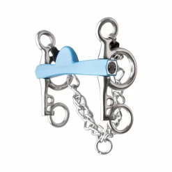 Online - Mors pelham Flexi droit demi-lune branches courtes bleu Mors Pelham