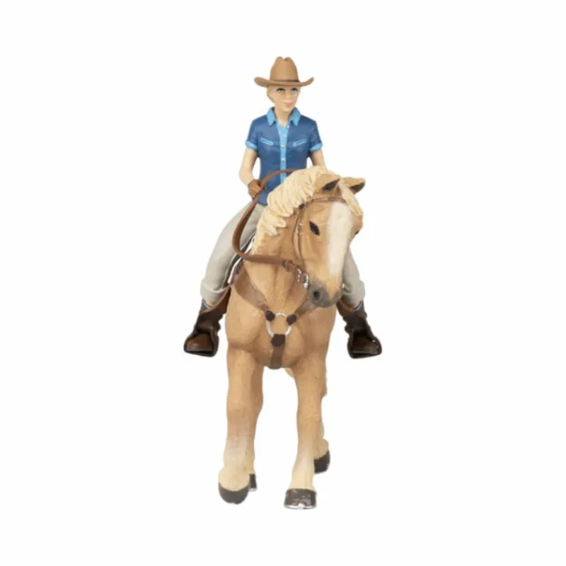 Figurines Papo*Papo - Cheval western et sa cavalière Beige