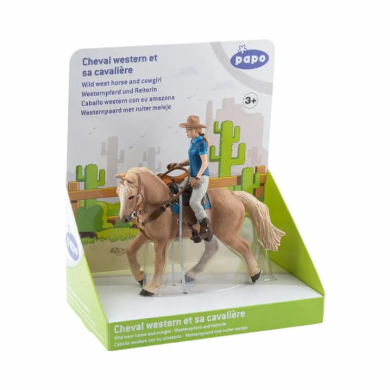 Figurines Papo*Papo - Cheval western et sa cavalière Beige