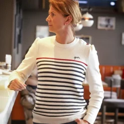 Outlet - Pull manches longues femme Maelle écru / marine / rouge Pulls Et Gilets